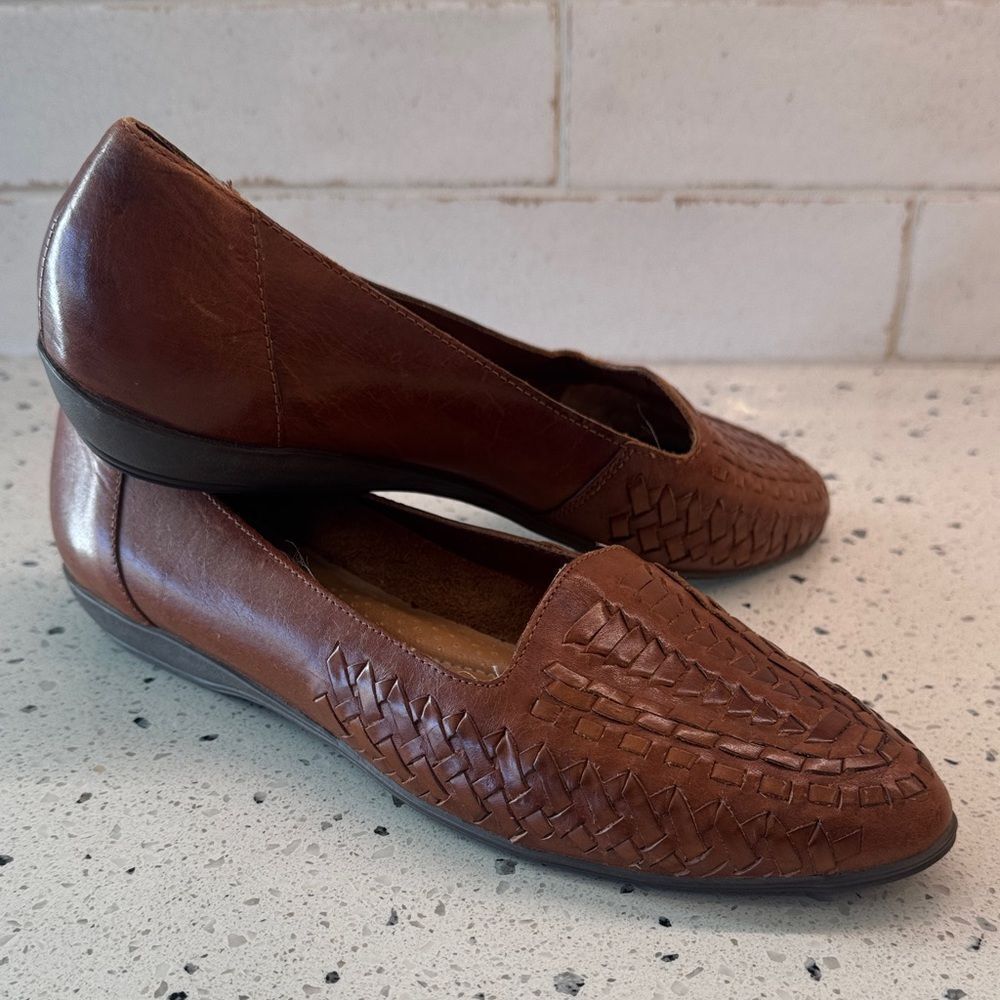revelations Boho Brown Leather Huarache Ballet Flats Slip On Shoes Women’s 9.5